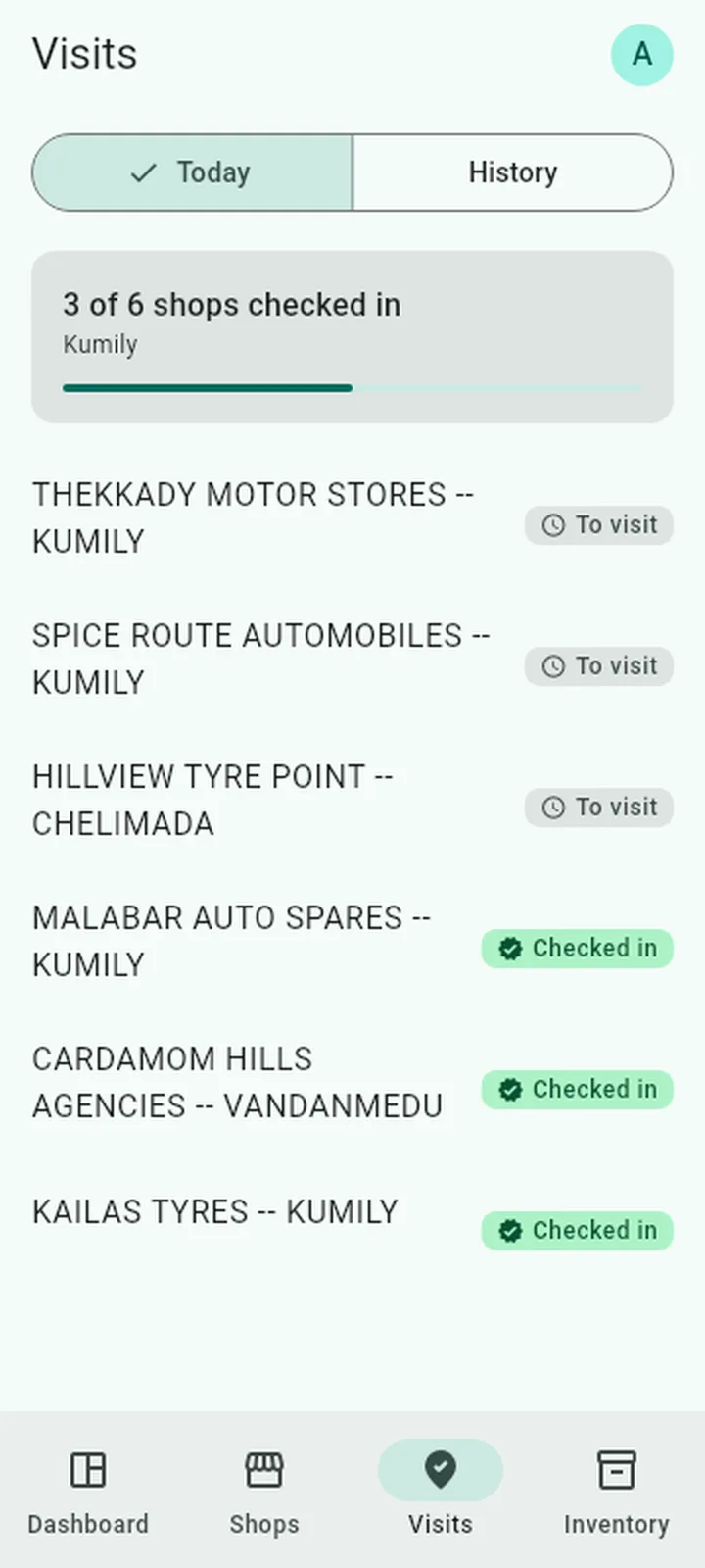 Staff app visit list for today